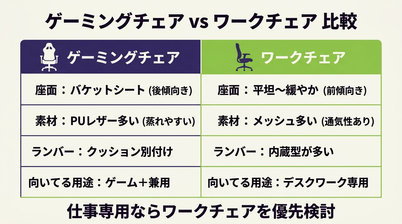 ゲーミングチェアvsワークチェア比較｜座り心地・機能・価格帯を整理