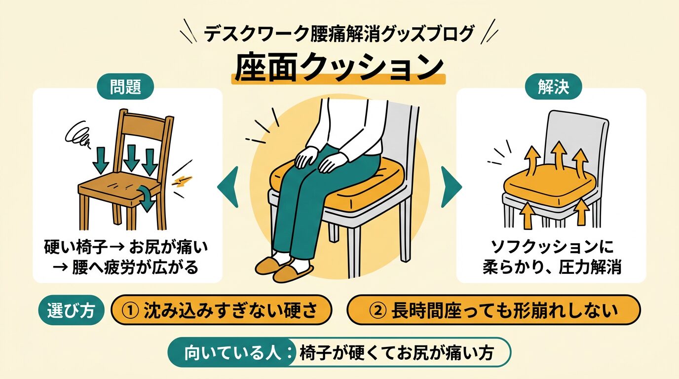 座面クッションの選び方|硬い椅子によるお尻・腰への疲労と体圧分散タイプの違い
