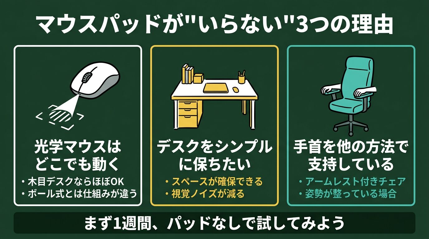 マウスパッドがいらない理由（マウス技術の進化とデスク素材との関係）