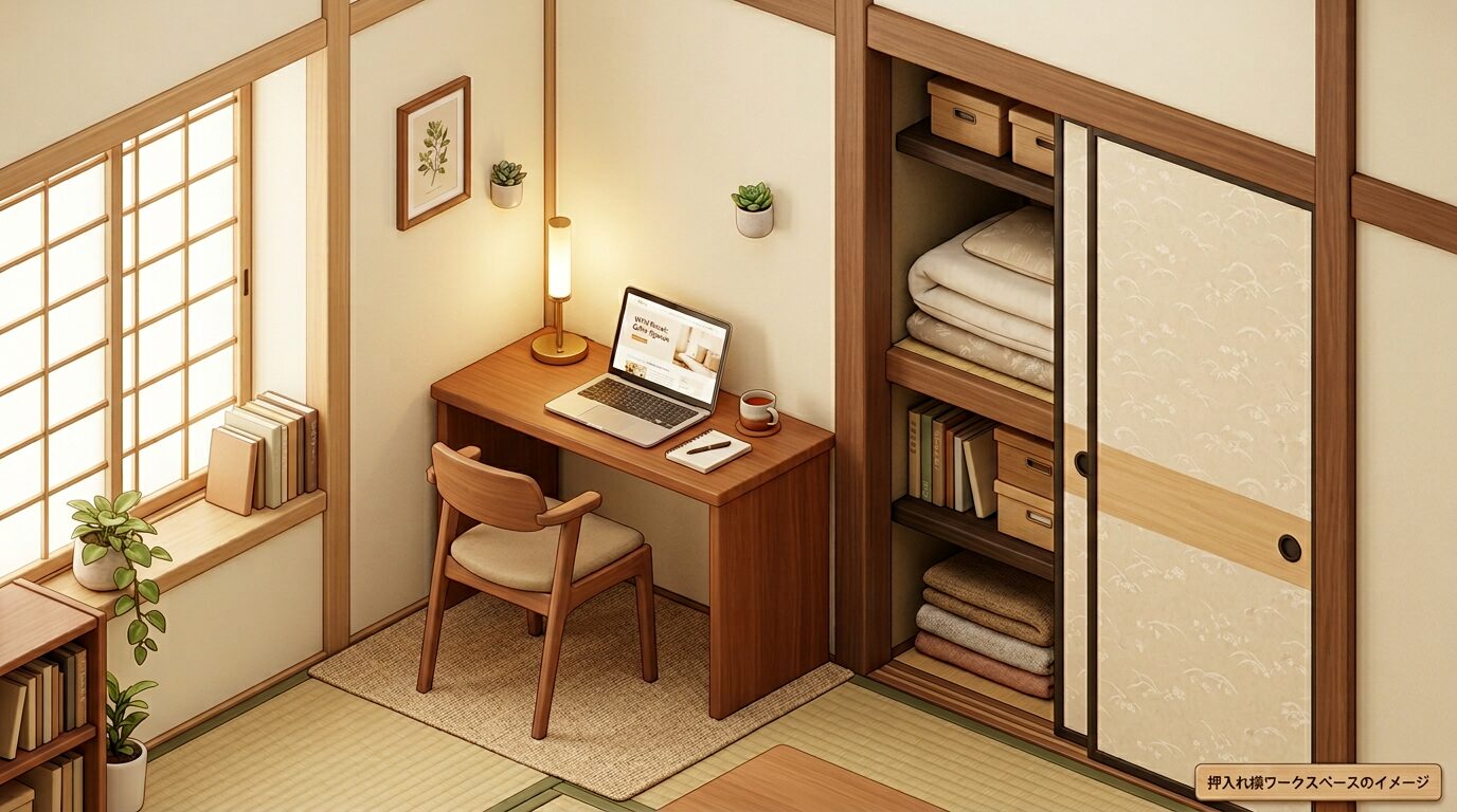 在宅勤務 作業スペース 狭い押入れ活用例