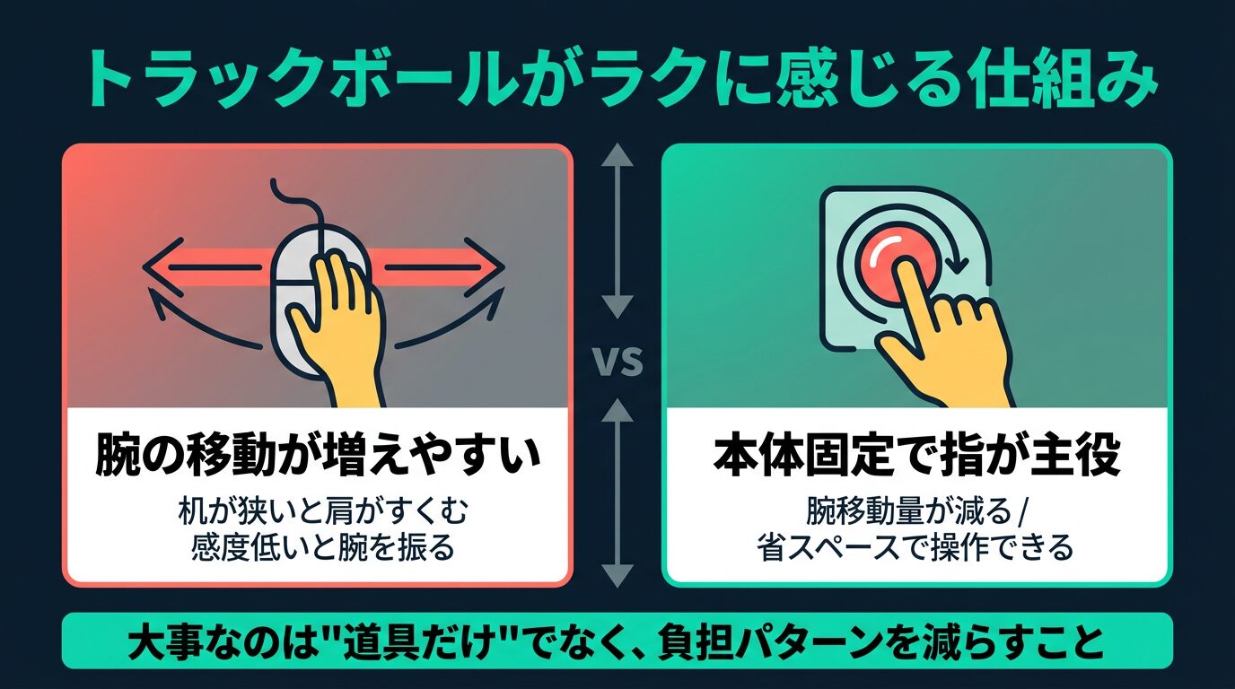 トラックボールと普通のマウスの違い：肩こり負担を減らす考え方