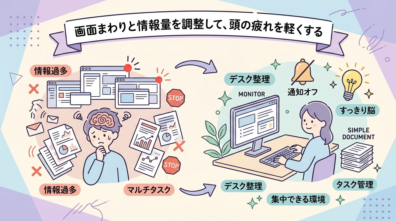 画面まわりと情報量を調整して、頭の疲れを軽くする