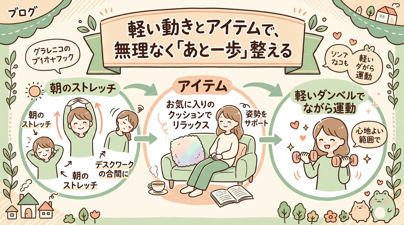 軽い動きとアイテムで、無理なくあと一歩整える