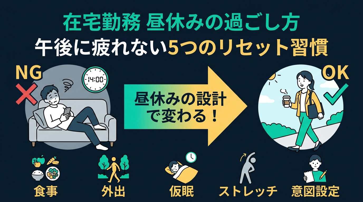 在宅勤務 昼休みの過ごし方|午後に疲れない5つのリセット習慣ガイド