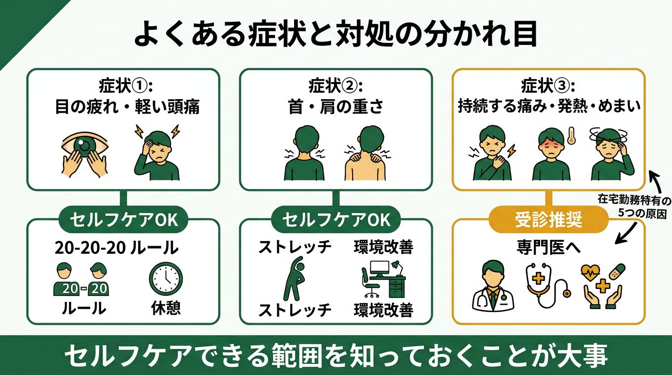 在宅勤務でよくある体調不良の症状と対処の方向性