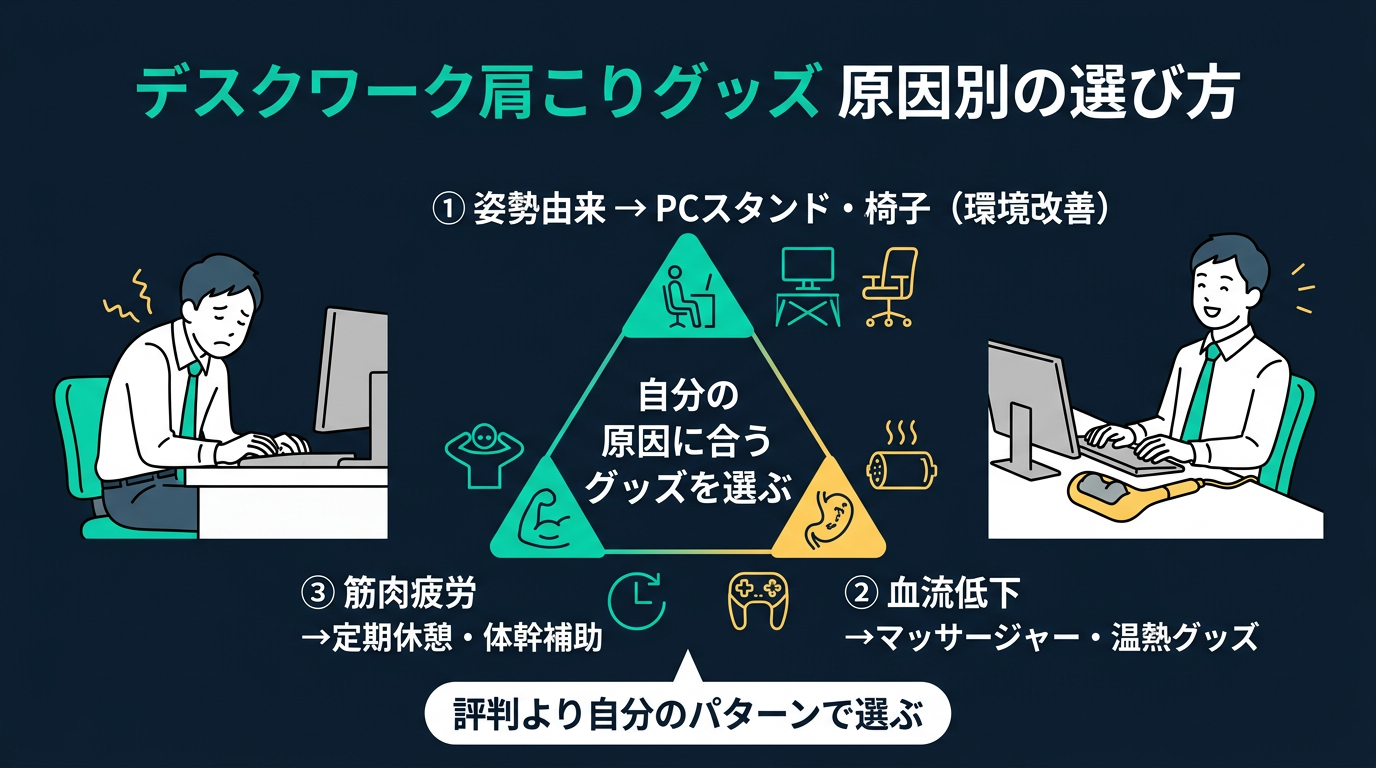 デスクワーク 肩こりグッズの選び方、原因別に効くアイテムを整理