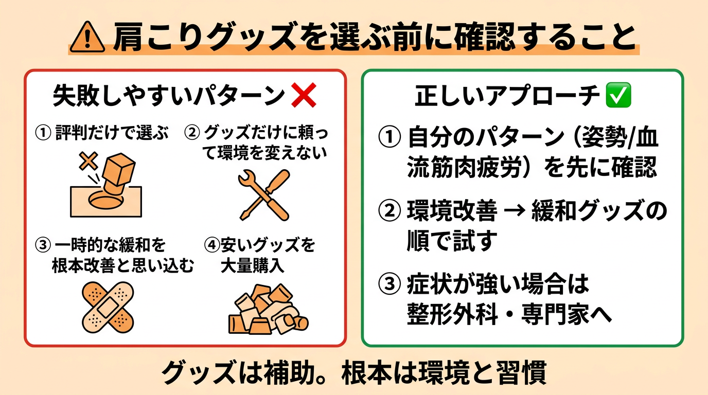 肩こりグッズを選ぶ前に確認すること、失敗パターンと正しいアプローチ
