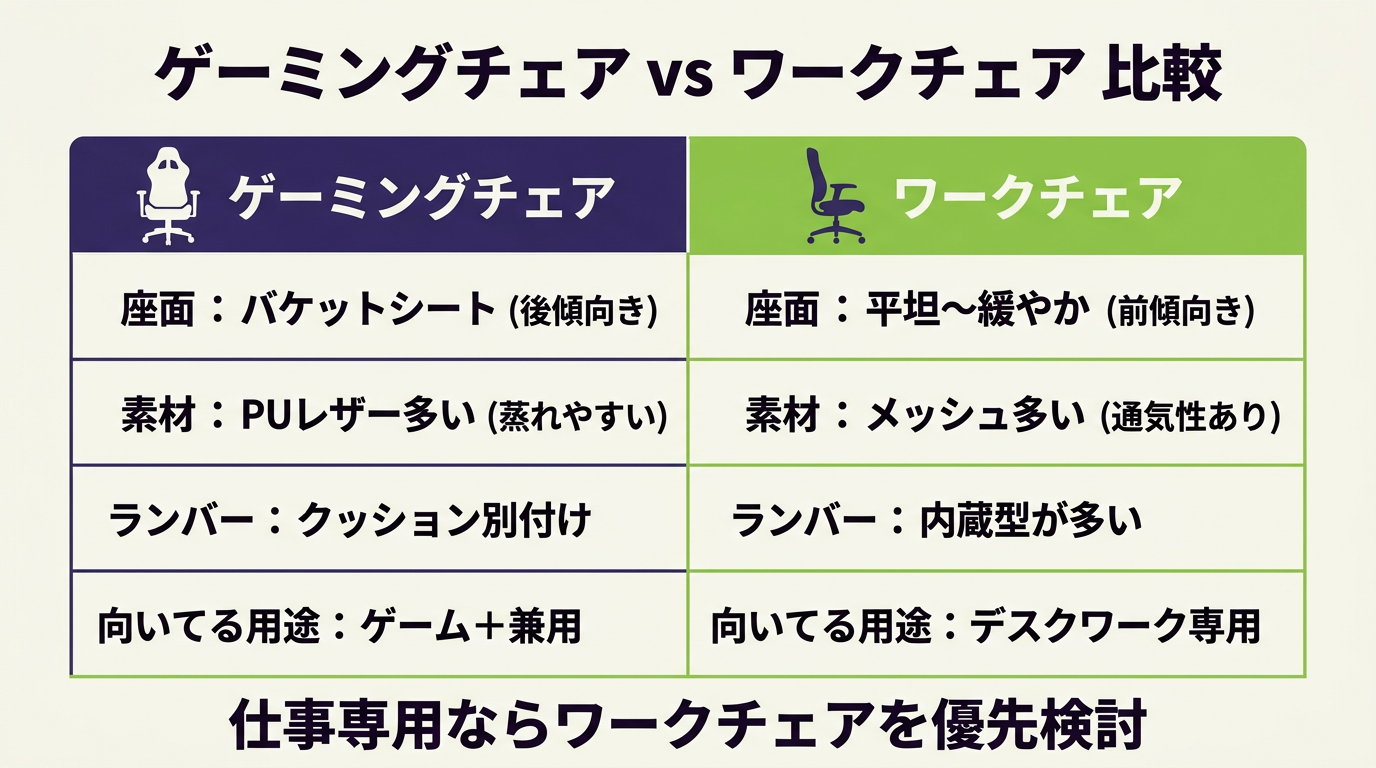 ゲーミングチェアvsワークチェア比較｜座り心地・機能・価格帯を整理