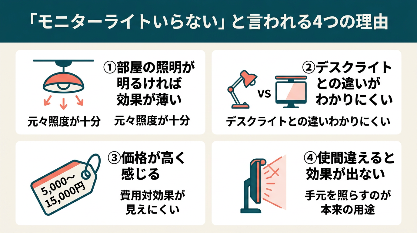 モニターライトいらないと言われる4つの理由、照明環境・価格・代替手段