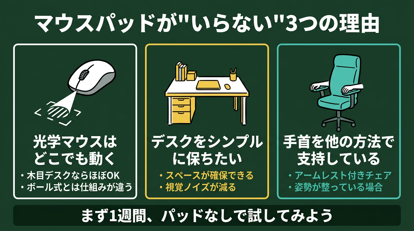 マウスパッドがいらない理由（マウス技術の進化とデスク素材との関係）