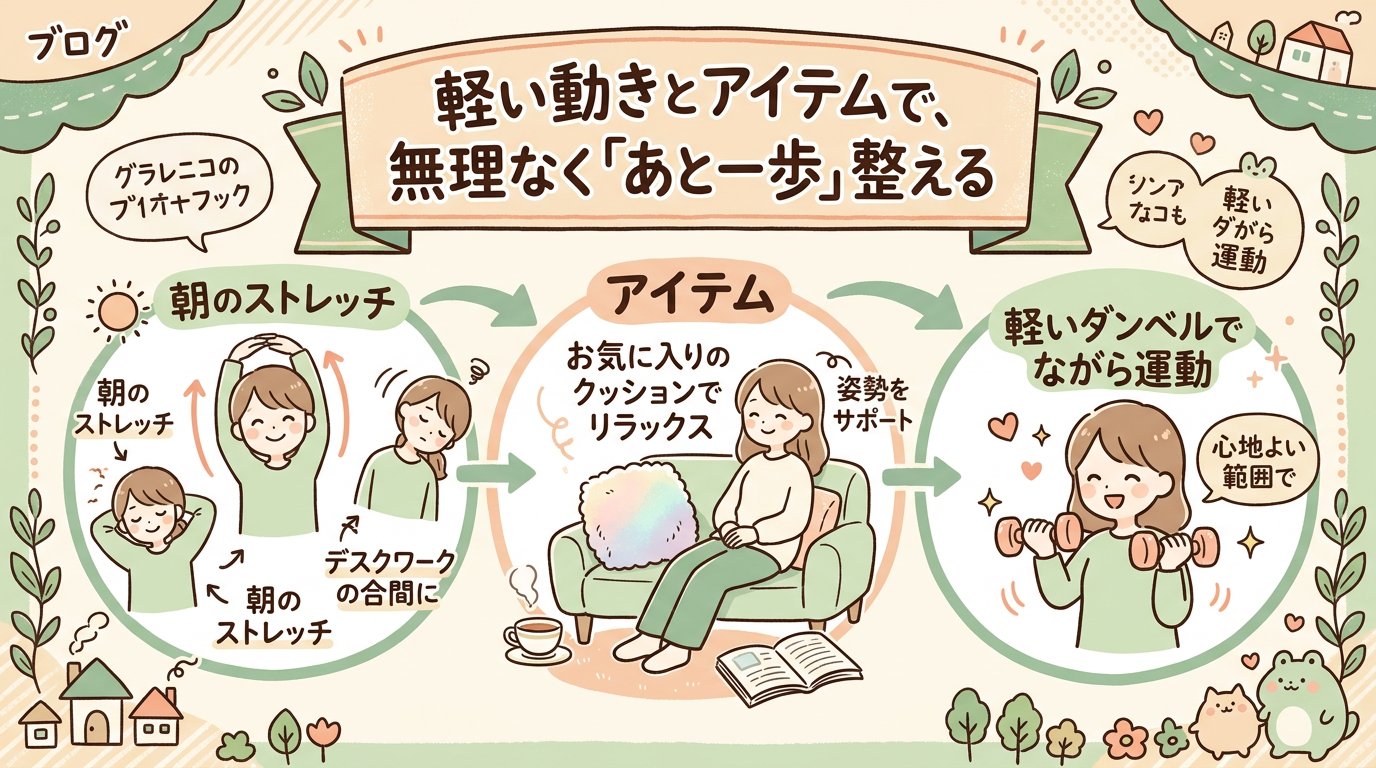 軽い動きとアイテムで、無理なくあと一歩整える