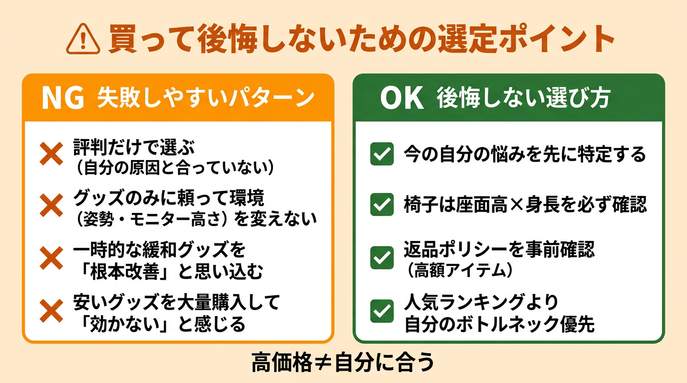 在宅勤務グッズを買って後悔しないための選定ポイント、失敗パターンと正しいアプローチ